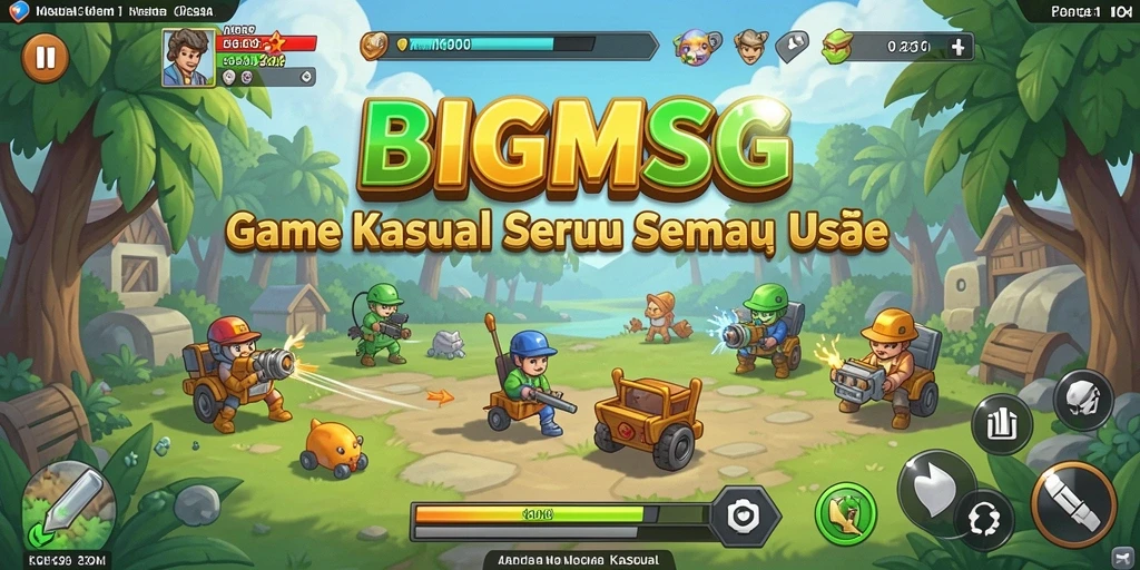 Screenshot utama BIGMSG menampilkan antarmuka game yang cerah dan interaktif.