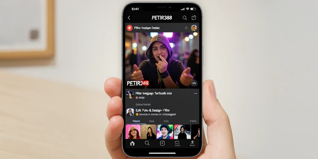 Screenshot utama aplikasi PETIR388 menampilkan berbagai filter Instagram yang menarik.